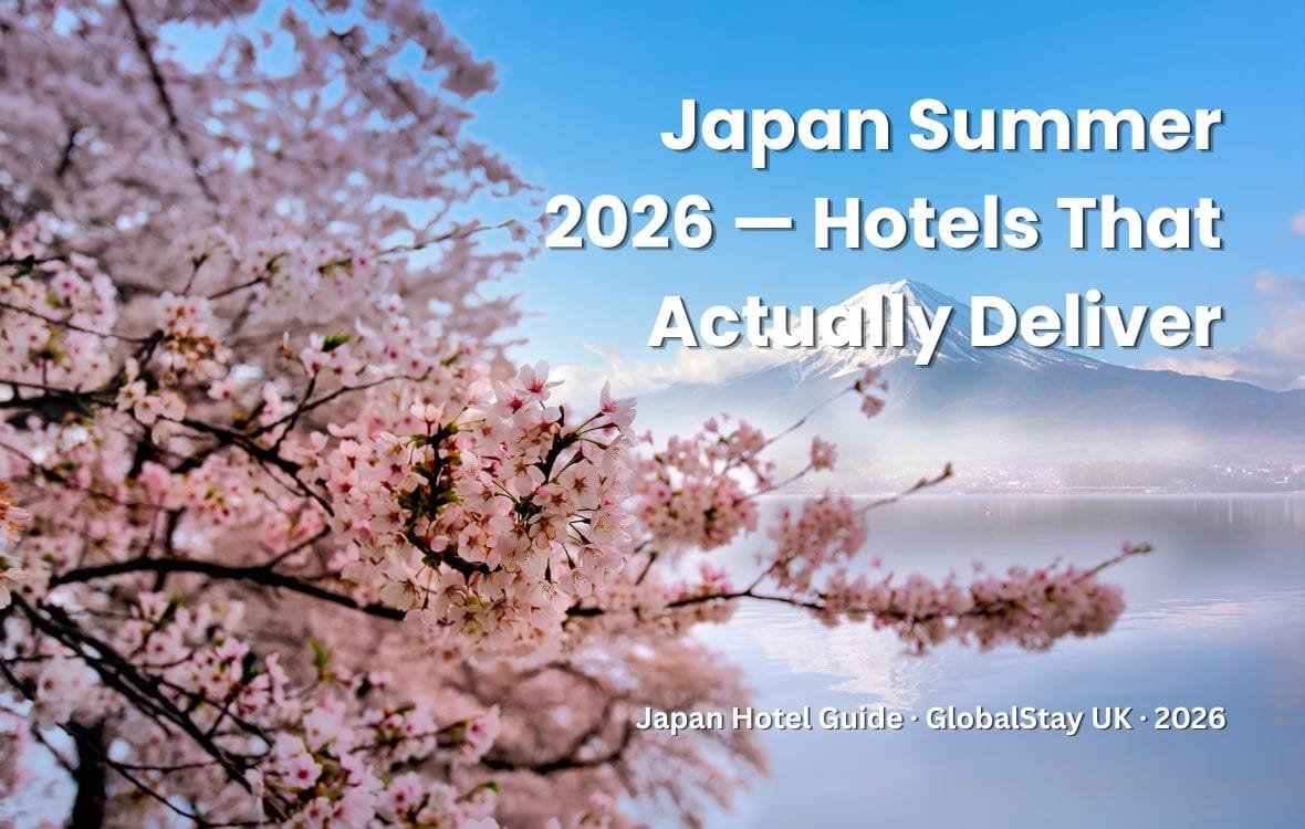 Best hotels for Japan summer holidays from UK 2026 — Tokyo skyline with traditional temple in foreground