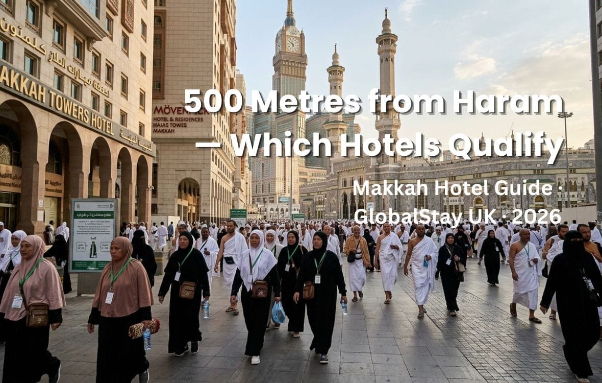 Makkah hotels within 500 metres of Masjid Al-Haram 2026 — Clock Tower complex walking distance verified