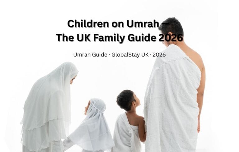 Children on Umrah UK 2026 — UK Muslim family with children Masjid Al-Haram Makkah Tawaf