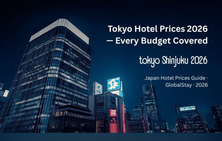 Tokyo hotel prices 2026 — Shinjuku skyline business hotels budget mid-range luxury GBP USD AUD