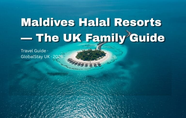 Maldives halal hotels UK Muslim families 2026 — overwater villa turquoise lagoon alcohol-free resort